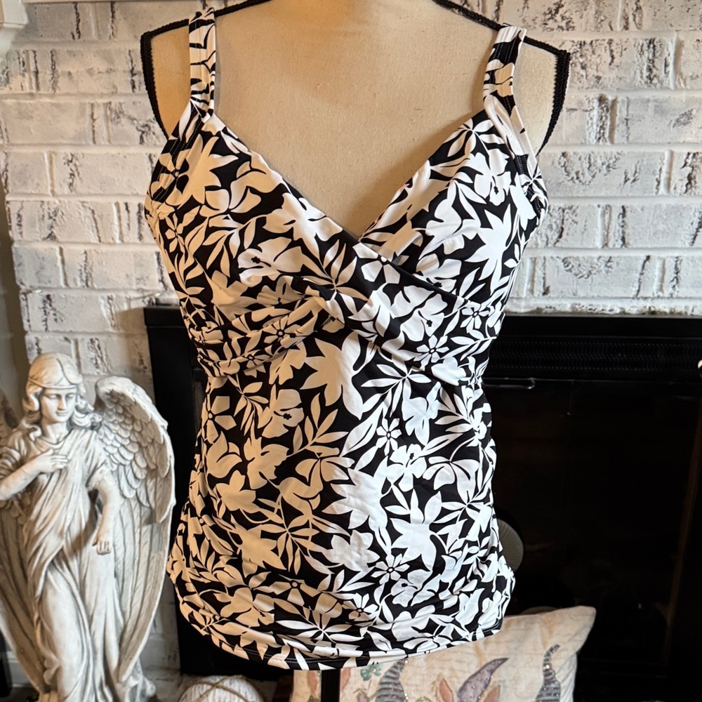 Lands' End Black and White Floral Swim Camisole